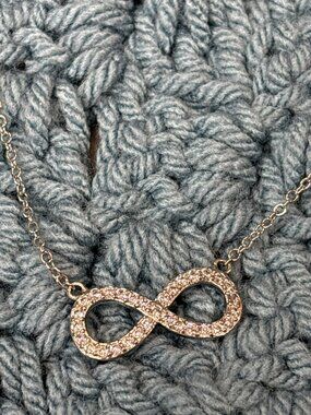 Cookie Lee Silvertone Clear Rhinestone Infinity Symbol Necklace 17 - 19 inches